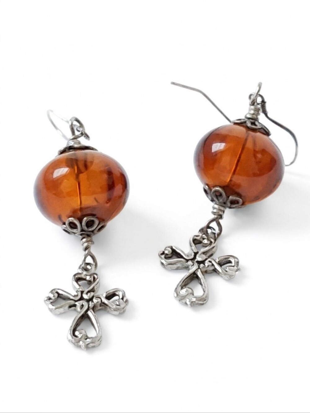 Vintage Cognac Baltic Amber Cross Dangle